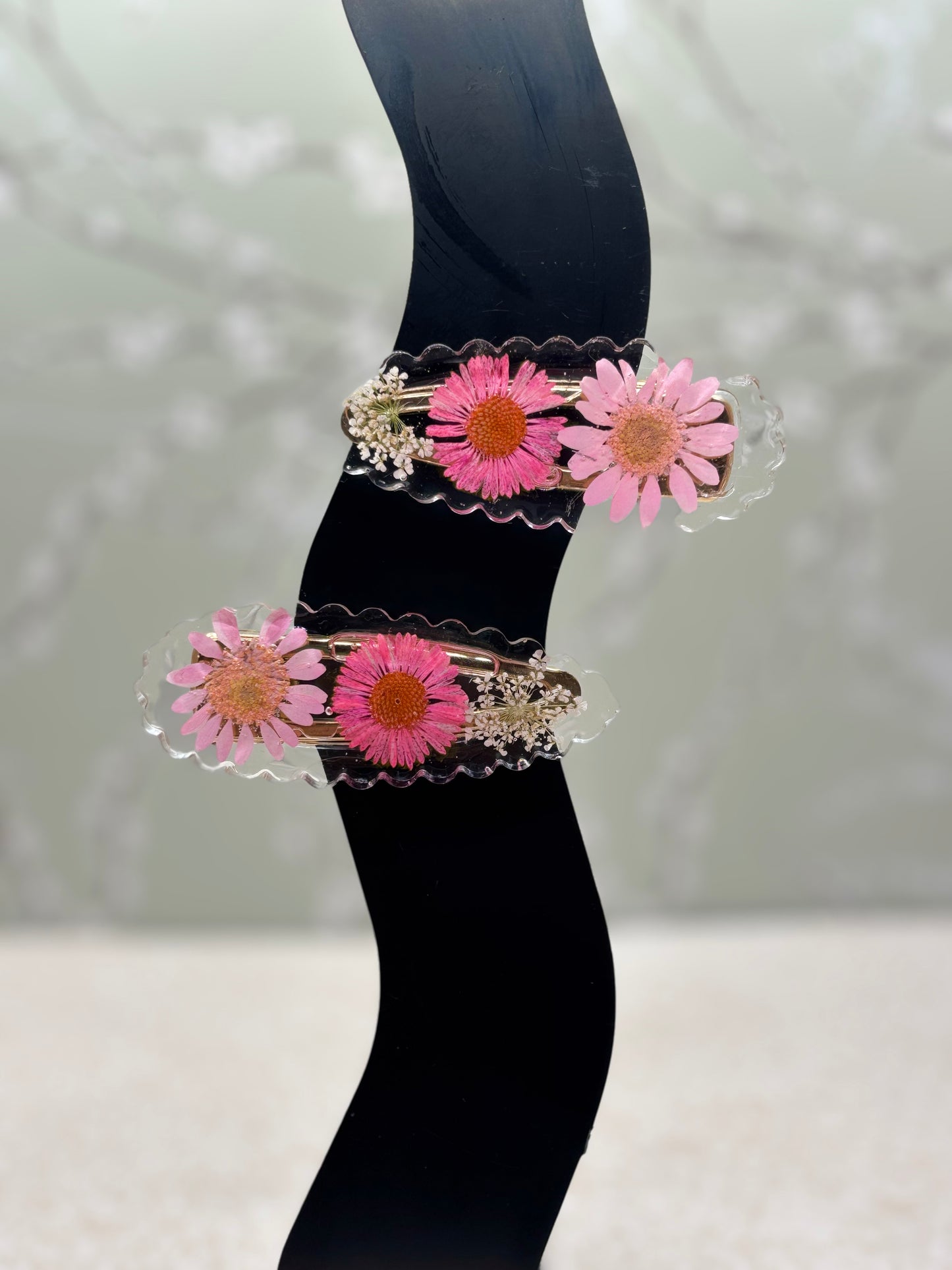 Single Pink Flowers Hair Clip