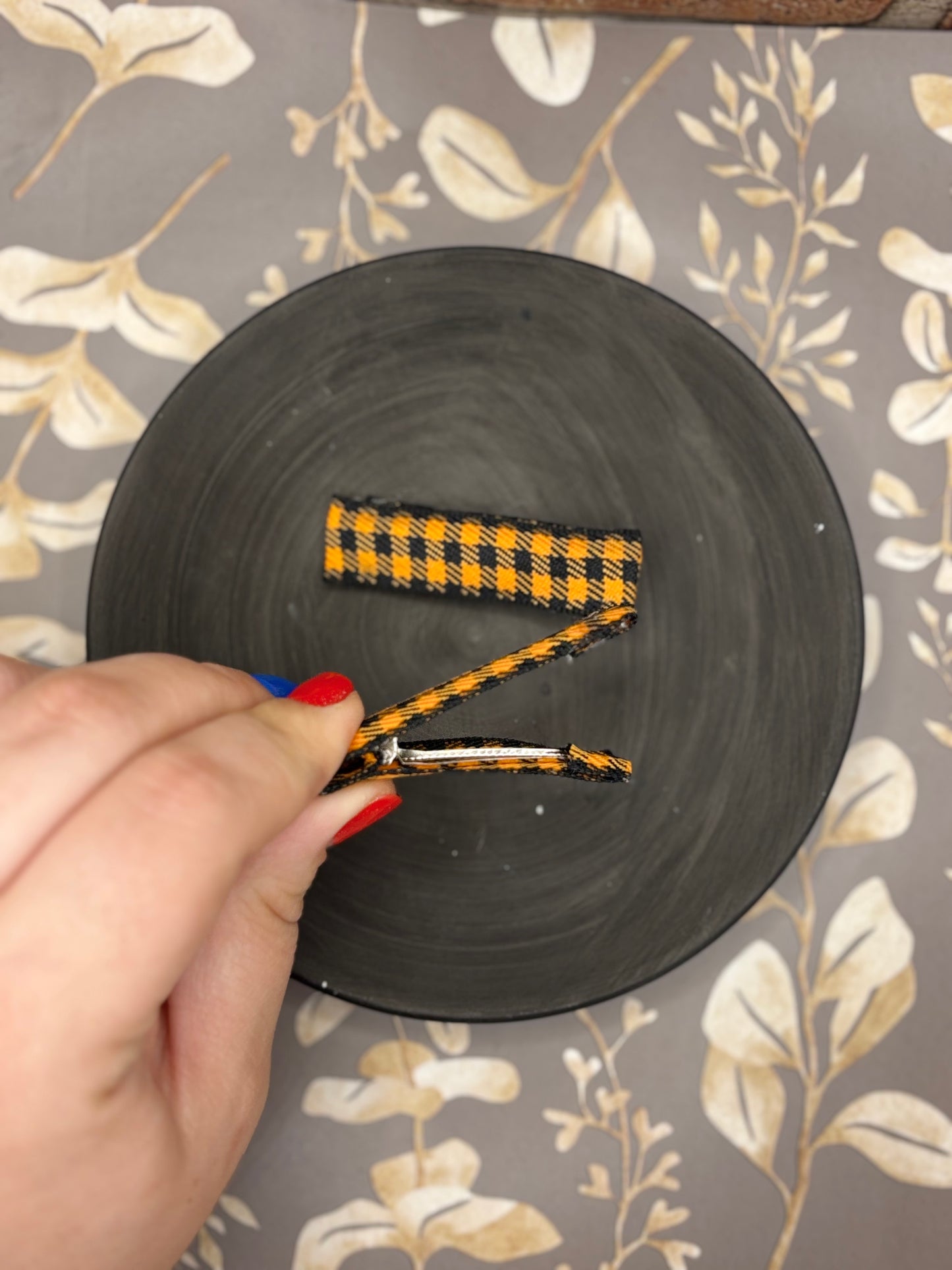Orange Flannel Hair Clips