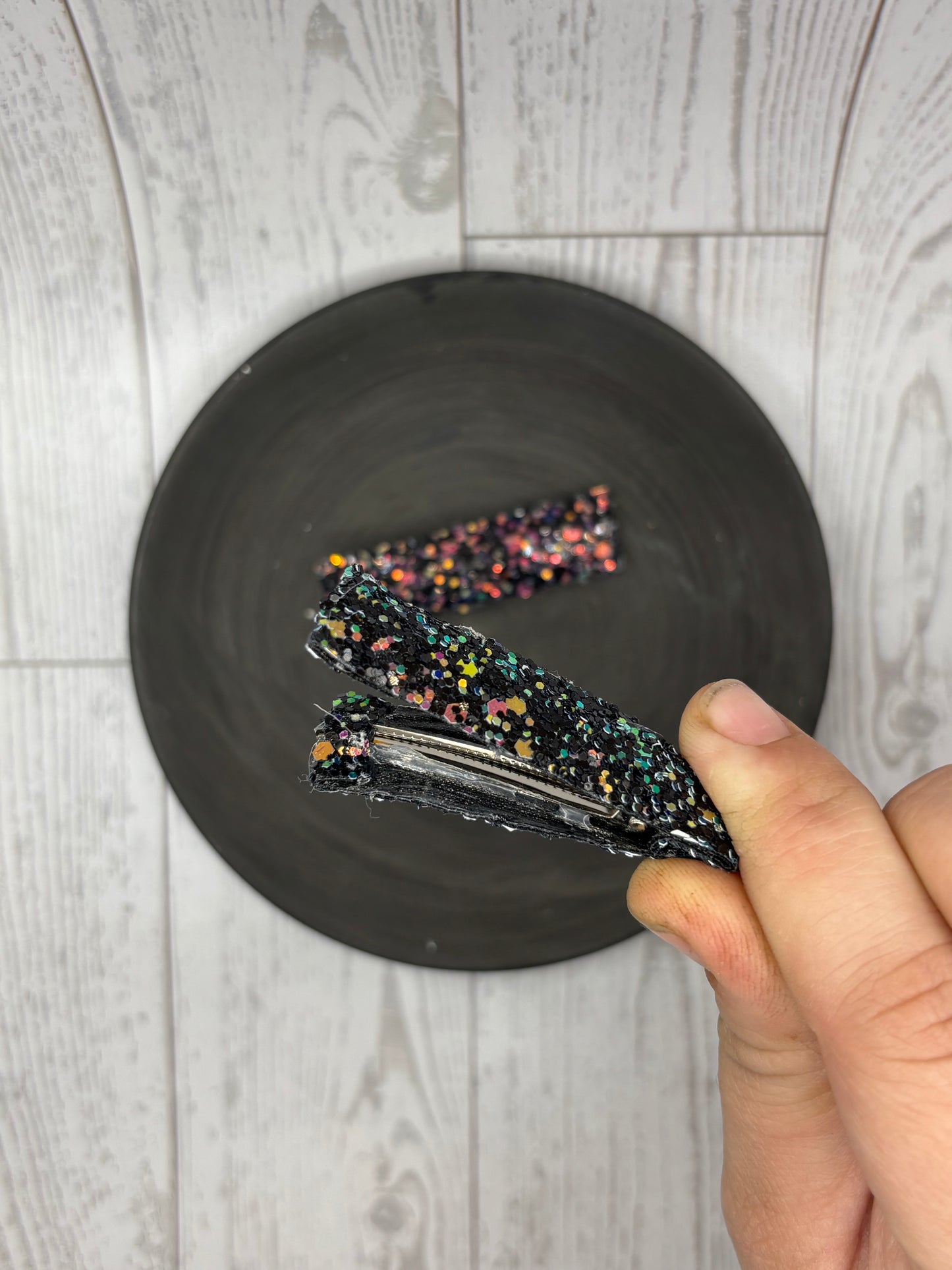 Black Glitter Hair Clips