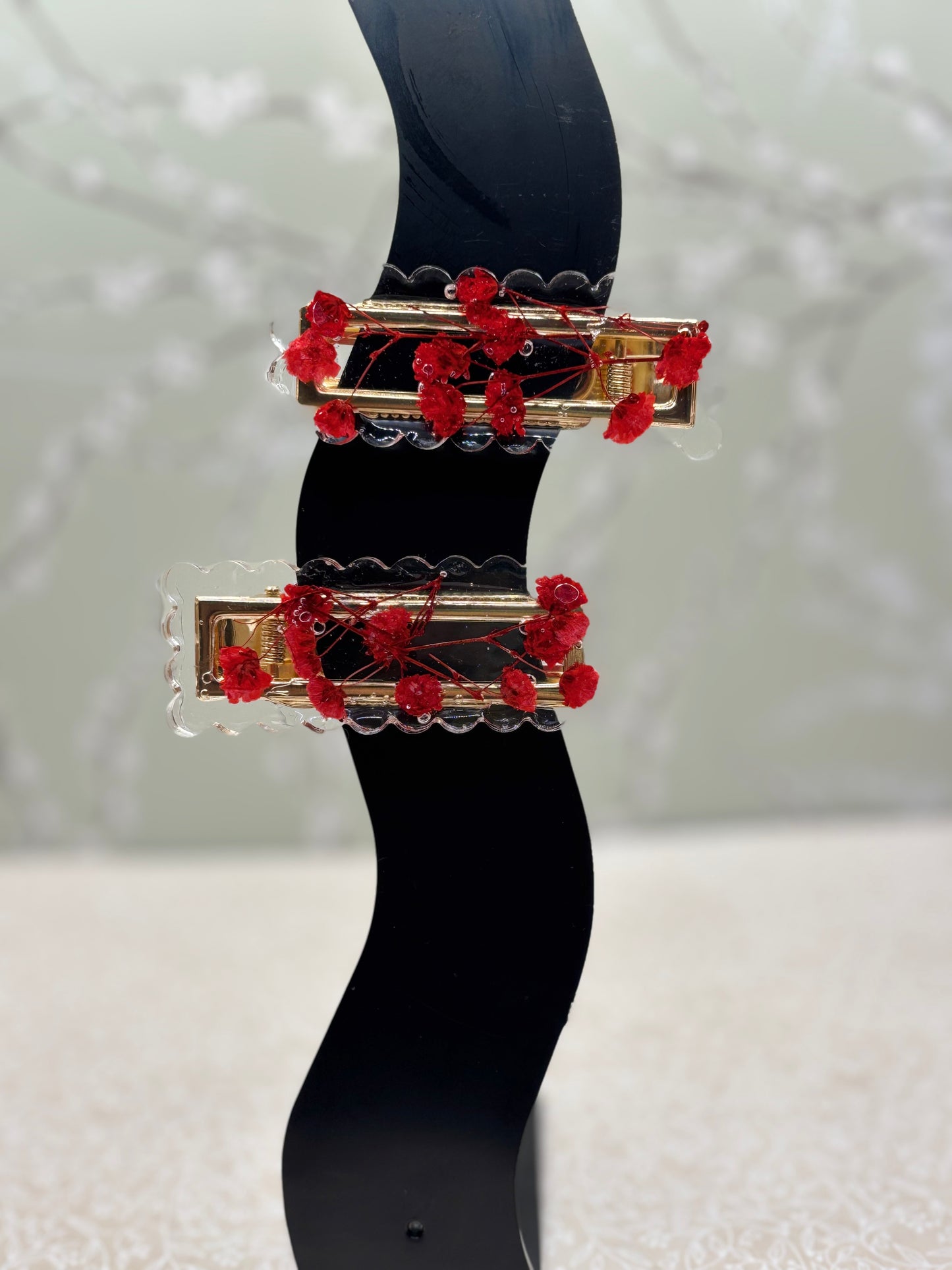 Single Red Babies Breath Hairclip