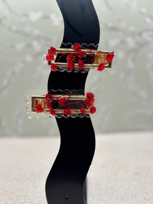 Single Red Babies Breath Hairclip